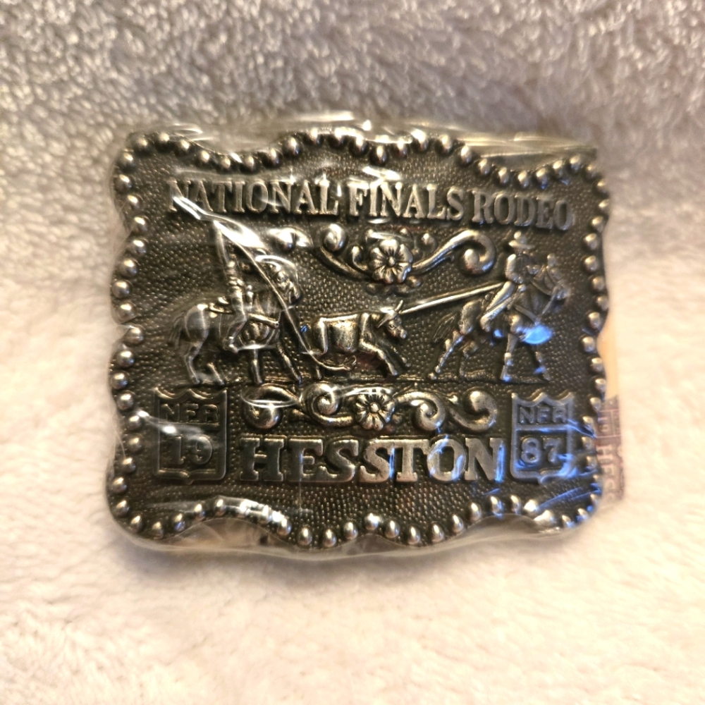 National Finals Rodeo VTG 1987 Hesston Team Roping Belt Buckle New Sealed